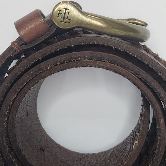 Lauren Ralph Lauren Brown Whipstitch Belt Brass Buckle 42\